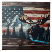 アメリカ国旗と山に向かって突進する タイル (正面)