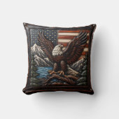 アメリカ国旗と山の禿げたワシ クッション (正面)
