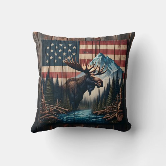 アメリカ国旗と山の風景に反対する クッション (裏面)