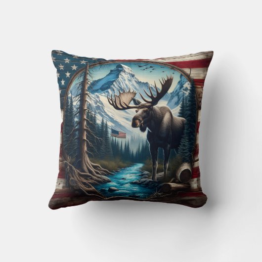 アメリカ国旗と山の風景のムース クッション (裏面)