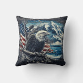 アメリカ国旗と山を持つ壮大なワシ クッション (裏面)