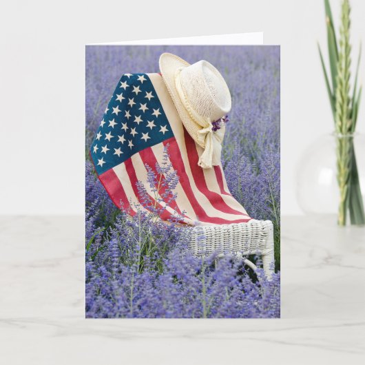アメリカ国旗と帽子の誕生日デザイン カード (正面)