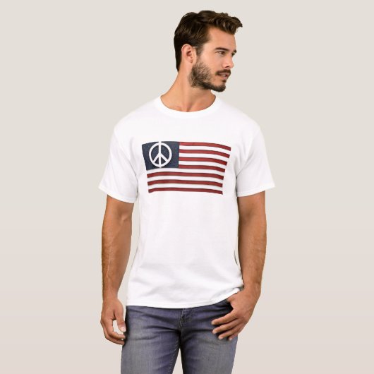 アメリカ国旗と平和のサインTシャツ – Zazzle Tシャツ (正面フル)
