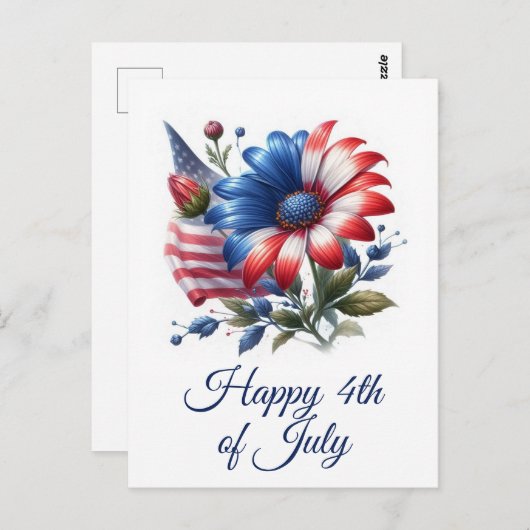 アメリカ国旗と愛国的デイジー ポストカード (正面/裏面)