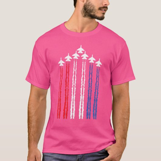 アメリカ国旗と戦闘機 7月4日 Tシャツ (正面)