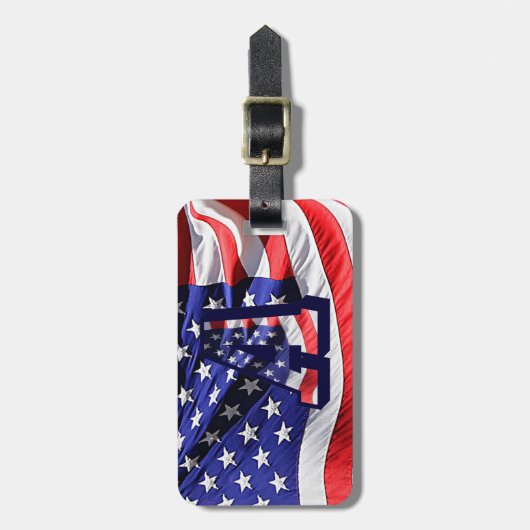 アメリカ国旗と手紙"A"旅行荷物タグ ラゲッジタグ (正面縦)
