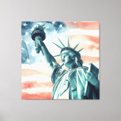 アメリカ国旗と水彩画の自由の女神像 キャンバスプリント (正面)