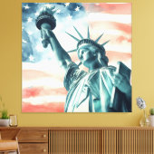 アメリカ国旗と水彩画の自由の女神像 キャンバスプリント (インサイチュ (リビング))