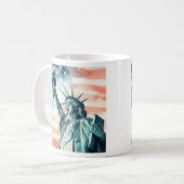 アメリカ国旗と水彩画の自由の女神像 コーヒーマグカップ (正面左)