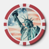 アメリカ国旗と水彩画の自由の女神像 ポーカーチップ (正面)