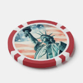 アメリカ国旗と水彩画の自由の女神像 ポーカーチップ (シングル)