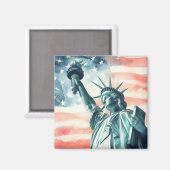アメリカ国旗と水彩画の自由の女神像 マグネット (正面/裏面)
