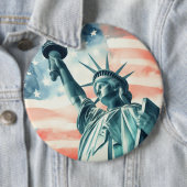 アメリカ国旗と水彩画の自由の女神像 缶バッジ (インサイチュ)