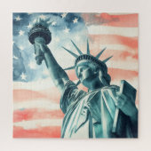 アメリカ国旗と水彩画風の自由の女神像 ジグソーパズル (縦)