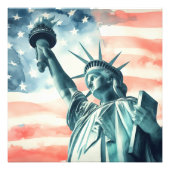 アメリカ国旗と水彩画風の自由の女神像 フォトプリント (正面)