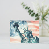 アメリカ国旗と水彩画風の自由の女神像 ポストカード (スタンド正面)