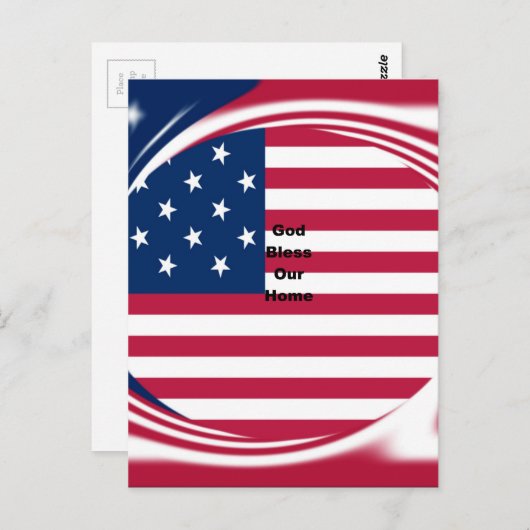 アメリカ国旗と神の祝福わが家文字アートデザイン ポストカード (正面/裏面)