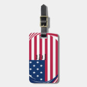 アメリカ国旗と神の祝福わが家文字アートデザイン ラゲッジタグ (正面縦)