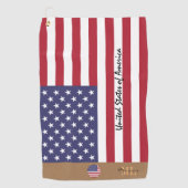 アメリカ国旗と統一された州モノグラムのアメリカ ゴルフタオル (正面)