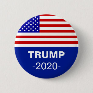 アメリカ国旗と編集可能トランプ2020 缶バッジ