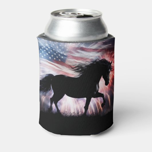 アメリカ国旗と美しい馬の田舎西部 缶クーラー (缶裏面)