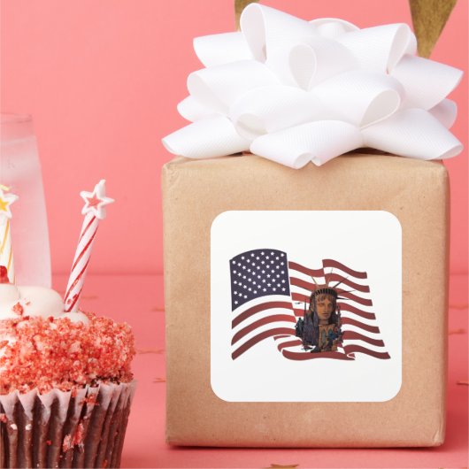 アメリカ国旗と自由の女神 スクエアシール (パーティー)