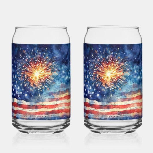 アメリカ国旗と花火のドリンクウェア セット ガラス缶 (正面)