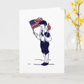アメリカ国旗と花火の少年 カード (黄色い花)