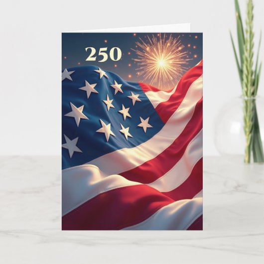 アメリカ国旗と花火の250周年記念 カード (正面)