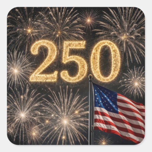 アメリカ国旗と花火の250周年記念 スクエアシール (正面)