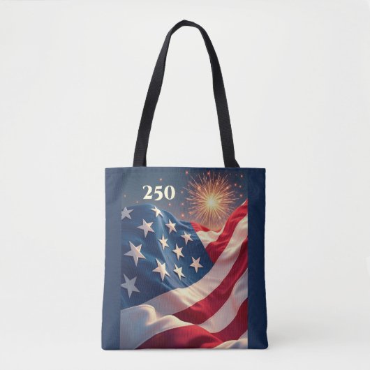 アメリカ国旗と花火の250周年記念 トートバッグ (正面)