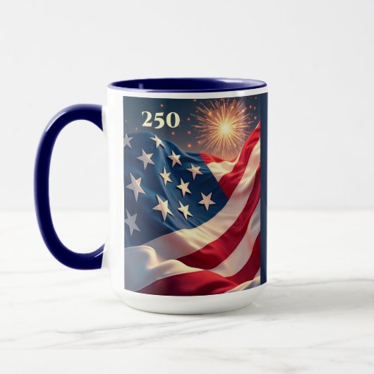 アメリカ国旗と花火の250周年記念 マグカップ (左)