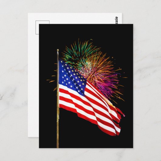 アメリカ国旗と花火はがき ポストカード (正面/裏面)