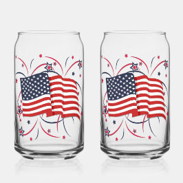 アメリカ国旗と花火 ガラス缶
