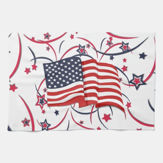 アメリカ国旗と花火 キッチンタオル (横)