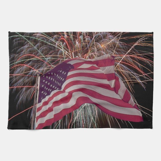 アメリカ国旗と花火 キッチンタオル (横)