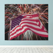 アメリカ国旗と花火 キャンバスプリント (インサイチュ (ウッドフロア))