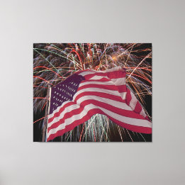 アメリカ国旗と花火 キャンバスプリント
