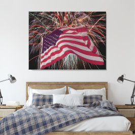 アメリカ国旗と花火 キャンバスプリント