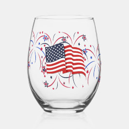 アメリカ国旗と花火 ステムなしワイングラス