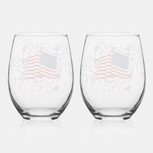 アメリカ国旗と花火 ステムなしワイングラス (裏面)