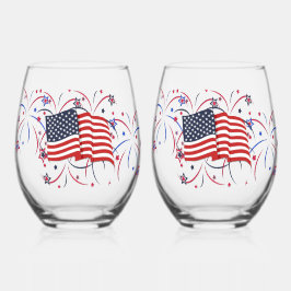 アメリカ国旗と花火 ステムなしワイングラス