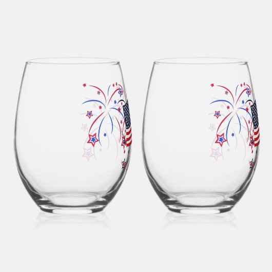 アメリカ国旗と花火 ステムなしワイングラス (右)