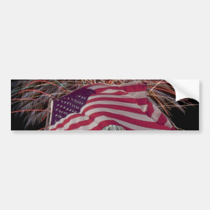 アメリカ国旗と花火 バンパーステッカー