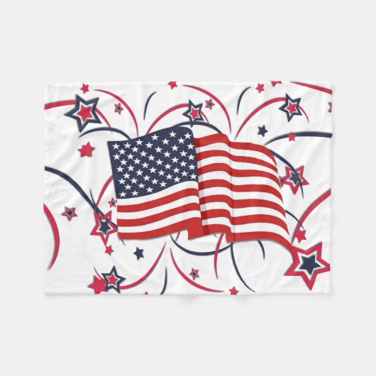 アメリカ国旗と花火 フリースブランケット (正面(横))