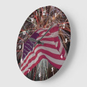 アメリカ国旗と花火 ラージ壁時計 (傾斜)