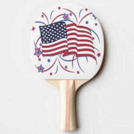 アメリカ国旗と花火 卓球ラケット