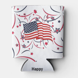 アメリカ国旗と花火 缶クーラー