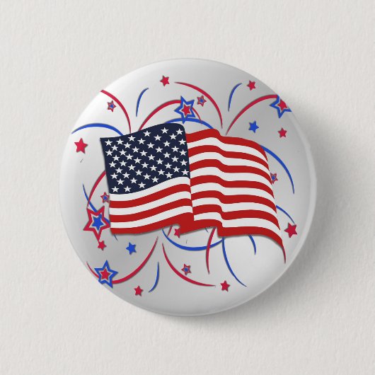 アメリカ国旗と花火 缶バッジ (正面)