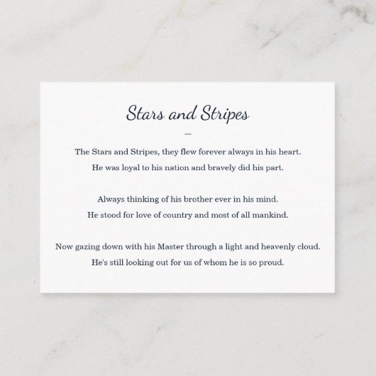 アメリカ国旗と記念撮影祈りの言葉 エンクロージャーカード (裏面)